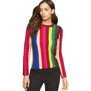 Milly Chevron Striped Crew Sweater Rainbow